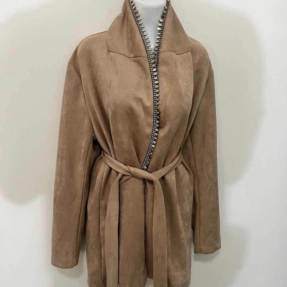Alice Blue Tan Teddy Jacket with Shawl Collar